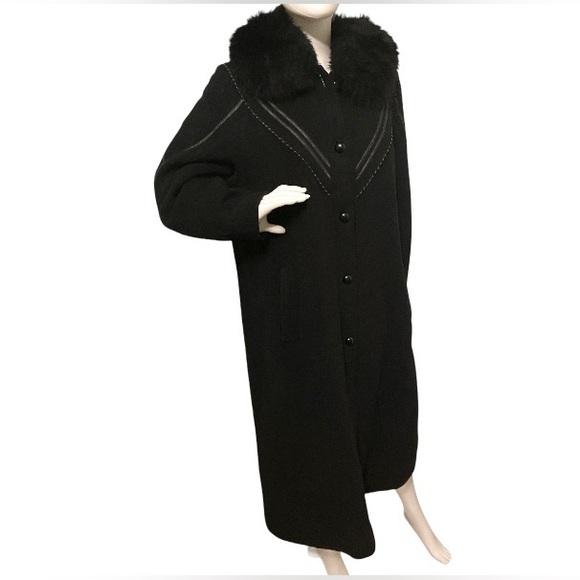 Vintage 70s 80s Fur Wool Pea Trench Coat Long Leather Inserts Button Down Warm - Picture 11 of 16